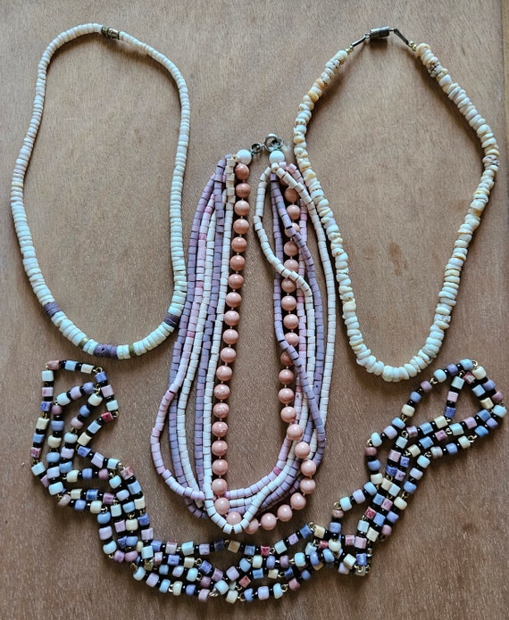 Natural Shell Bead Necklaces/Long Glass Bead Paste