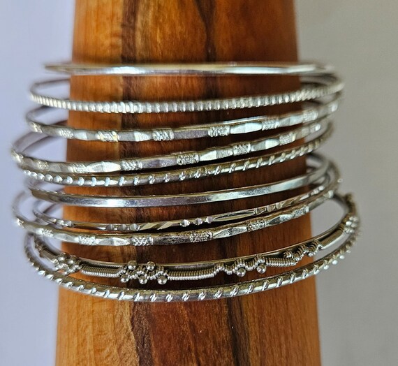 Silver Tone Bangle Bracelet Collection: Stackable… - image 4