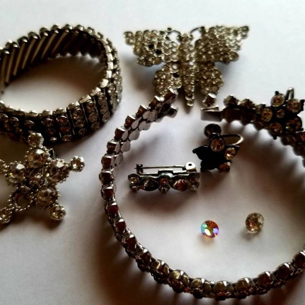 Vintage Jewelry Destash Lot/Rhinestone Repurpose Vintage Jewelry Lot/Craft Jewelry Destash/Repurposed Jewelry Lot/Rhinestone Bracelet Repair