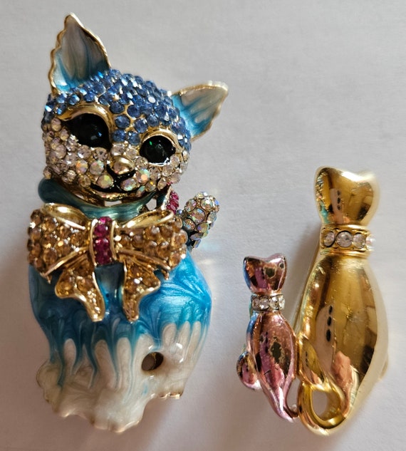 Vintage Rhinestone Pins/ Vintage Rhinestone Cat Pi