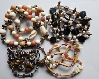 Multi Strand Beaded Necklace Lot: Mother of Pearl, Genuine Stone