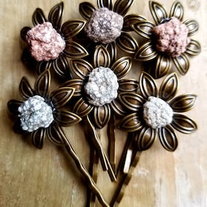 Datolite Brass Flower Bobby Pin: Keweenaw Stone Hair Accessories