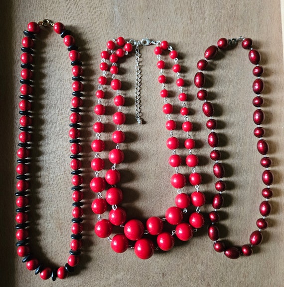 Plastic Bead Necklaces/ Plastic BeadChokers/ Red … - image 2
