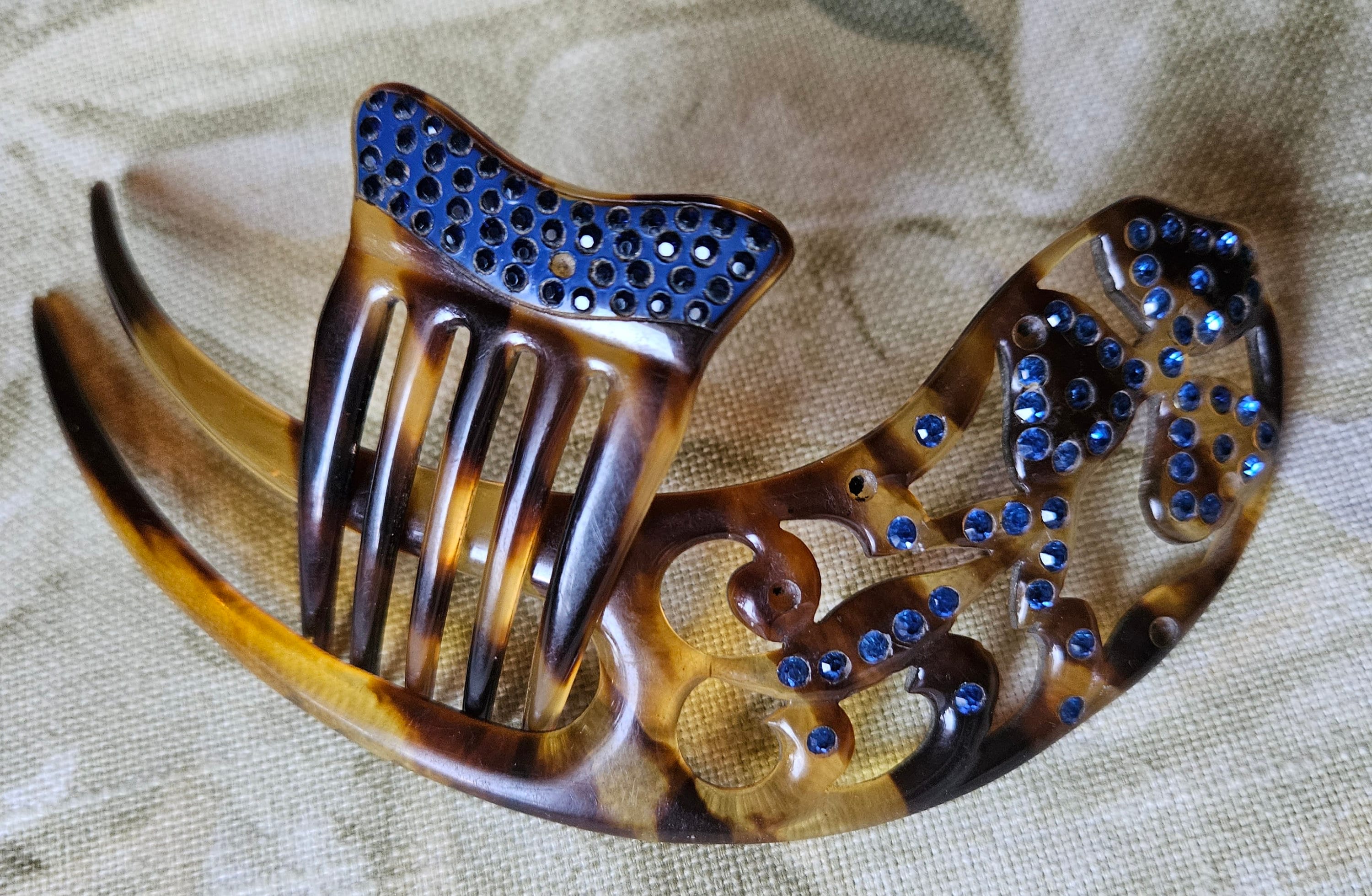 Antique Art Deco Celluloid Hair Comb Set With Blue  display picture 1