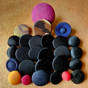 Vintage Fabric Buttons: Suit Coat Cloth Buttons, Set of 27