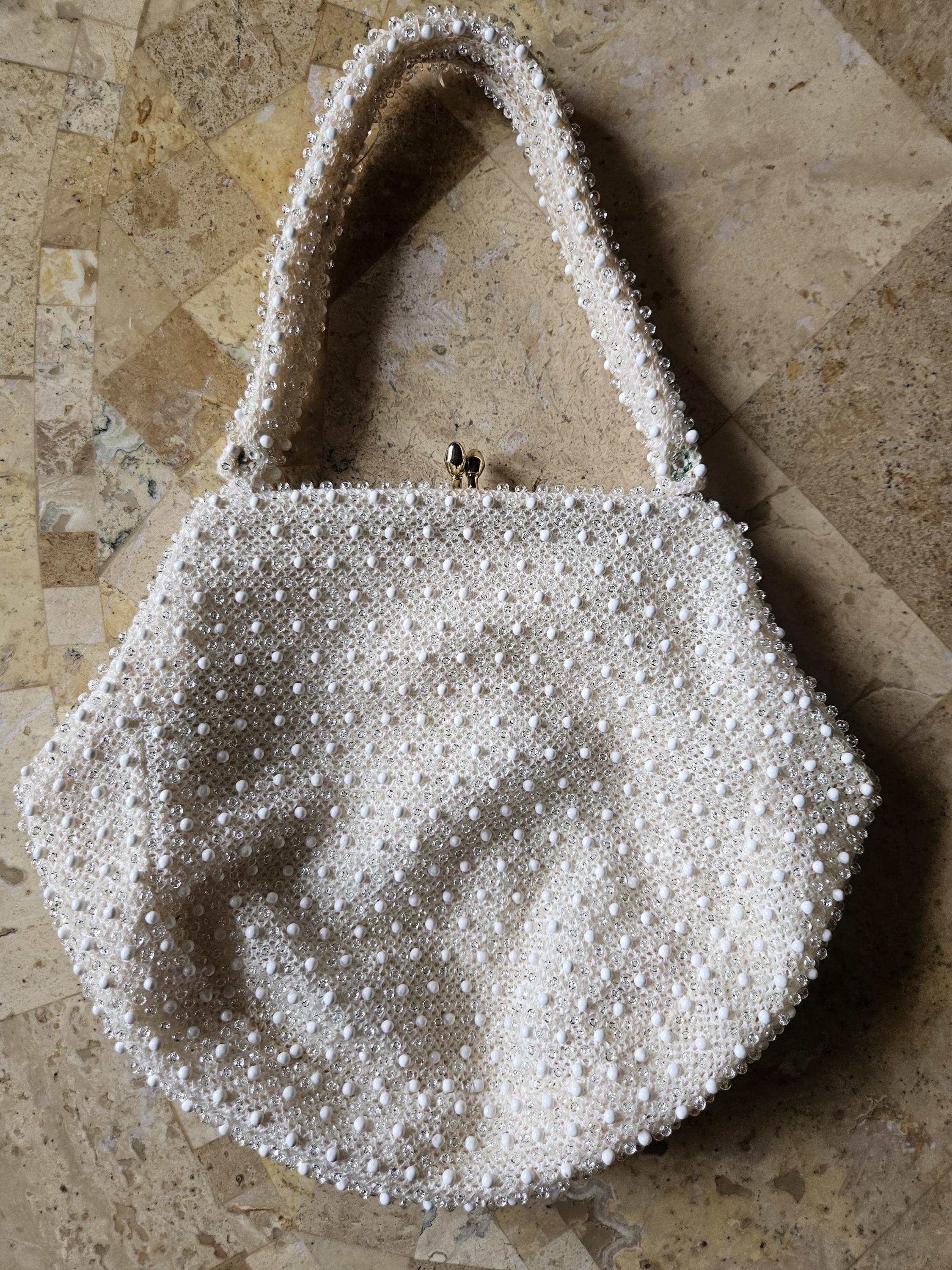 Vintage Beaded White Bag - Etsy display picture 1