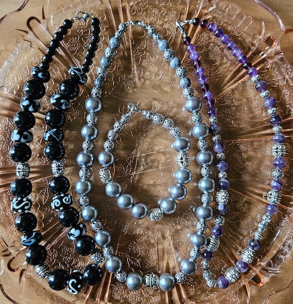 Glass Bead Necklaces/ Amethyst Bead Necklace/ Blac