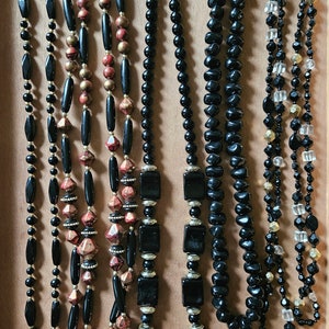 Plastic Black Bead Necklaces/ Oversized Black Bead Necklace/ Black Bead Necklace Lot/ Black Bead Necklace Collection