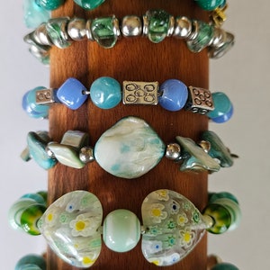 Glass Bead Bracelets/ Glass Bead Bracelet Collection / MOP Bead Bracelets/ Blue Green Glass Bead Bracelets/ Glass Bead Bracelet Collection