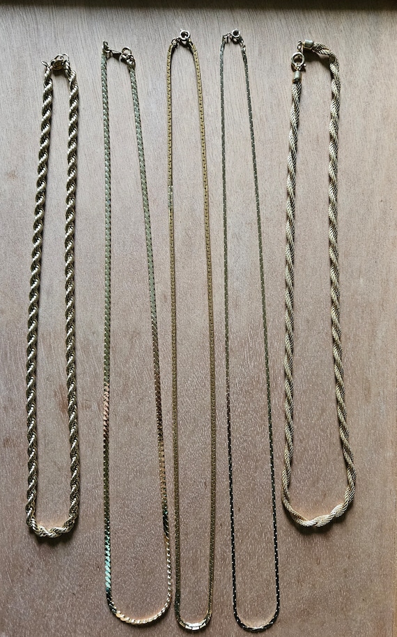 Gold Tone Long Chain Necklaces/ Gold Tone Herringb