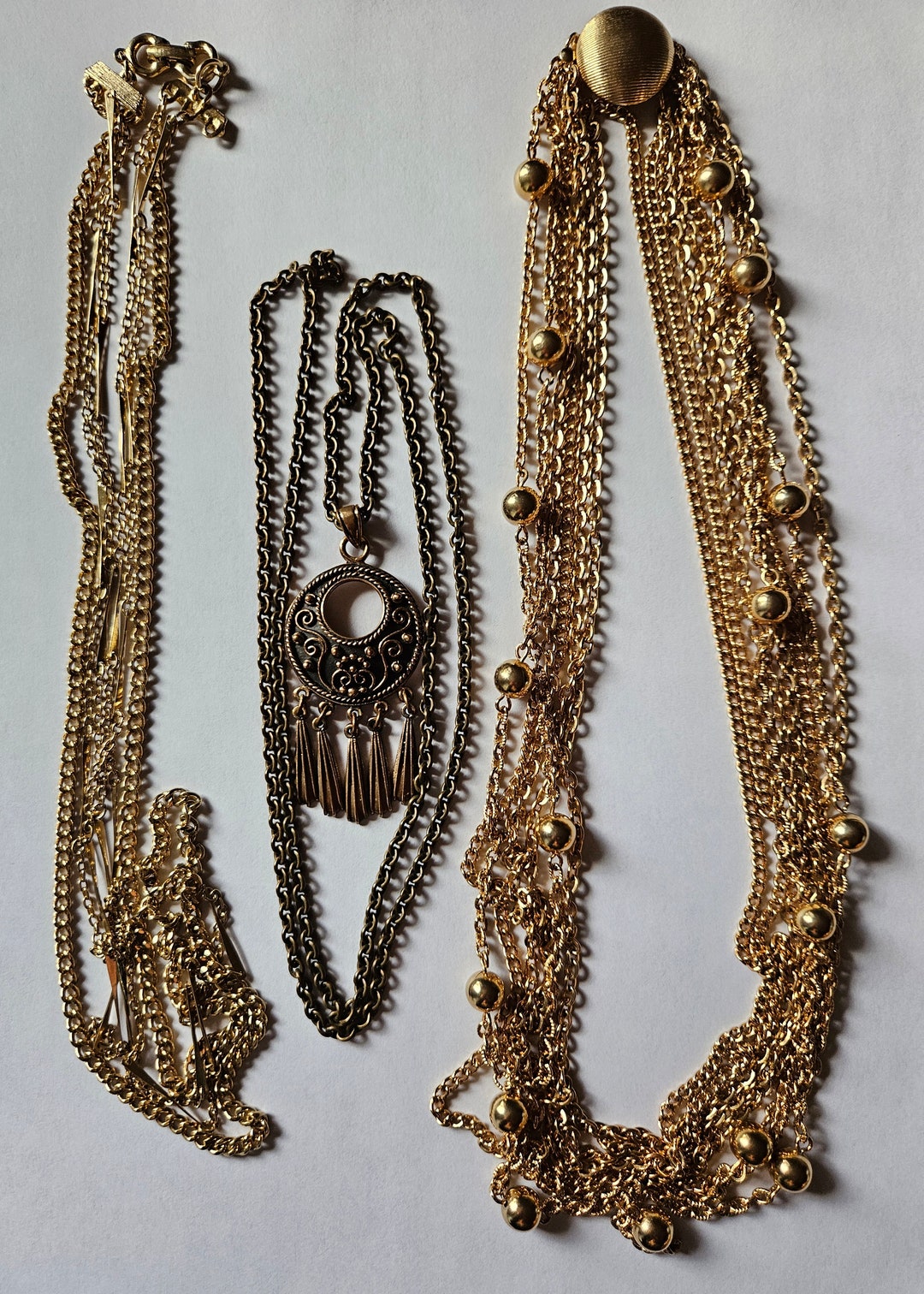 Gold Tone Long Chain Necklaces/copper Tone Necklaces/multi Strand Gold Tone Necklaces/gold Tone