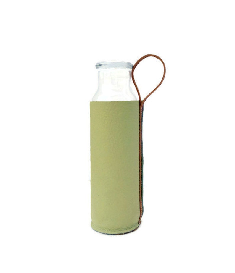 modern glass water bottle with handmade leather wrap will motivate you to drink more water image 3