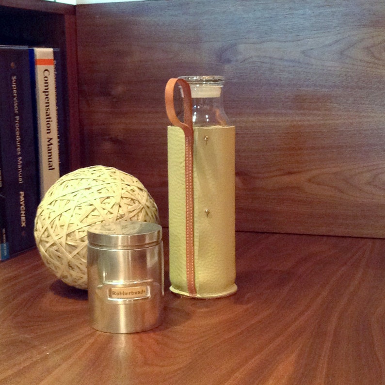 modern glass water bottle with handmade leather wrap will motivate you to drink more water image 2