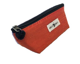 Silk Dupioni Cosmetic pencil glasses case  orange Purple