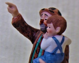 Emmett Kelly Clown Figurine Circus Collection Holding Child Pointing Signed Vintage 1989 Collectible Home Decor