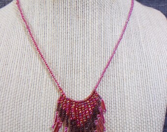 Pink Beaded Necklace Fringe Jewelry Tassel Fashion Accessories Seed Beads Boho Hippie SHOP  ALEXLITTLETHINGS.COM