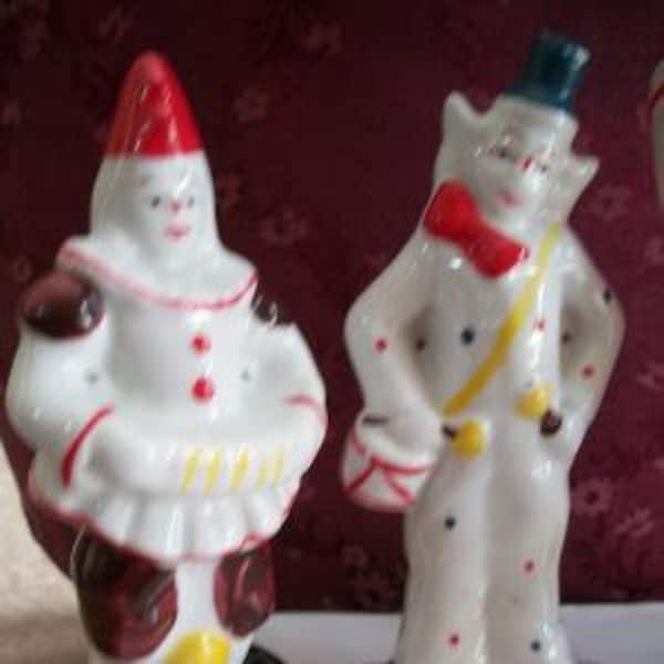 Vintage Clown Figurines playing Instruments Retro Polka Dot Circus Collectible Home Decor