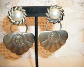Large Pearl French Coin Dangle Earrings Bronze Tone Costume Jewelry Fashion Accessories For Her