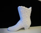 Fenton Milk Glass Shoe Boot Daisy And Button Pattern Vintage Collectible Victorian Style Vase Toothpick Holder Cottage Chic
