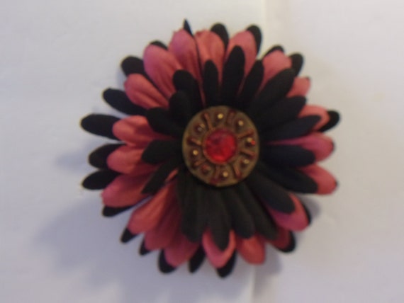 Vintage Red Black Flower Barrette Floral Hair Cli… - image 6