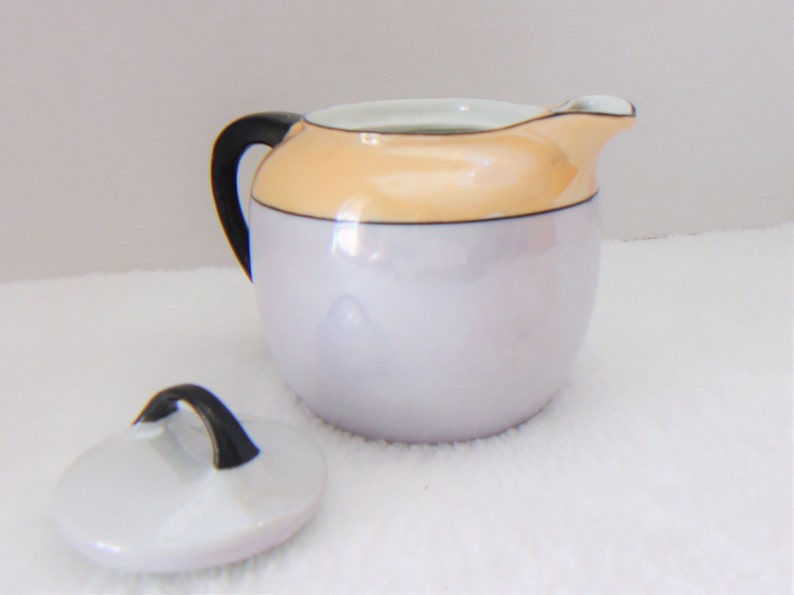 Vintage Lusterware Iridescent Creamer/ Teapot/Creamer Germany Pearl white With Violet Porcelain Orange Black .etsy.com/shop/ALEXLITTLETHINGS image 3