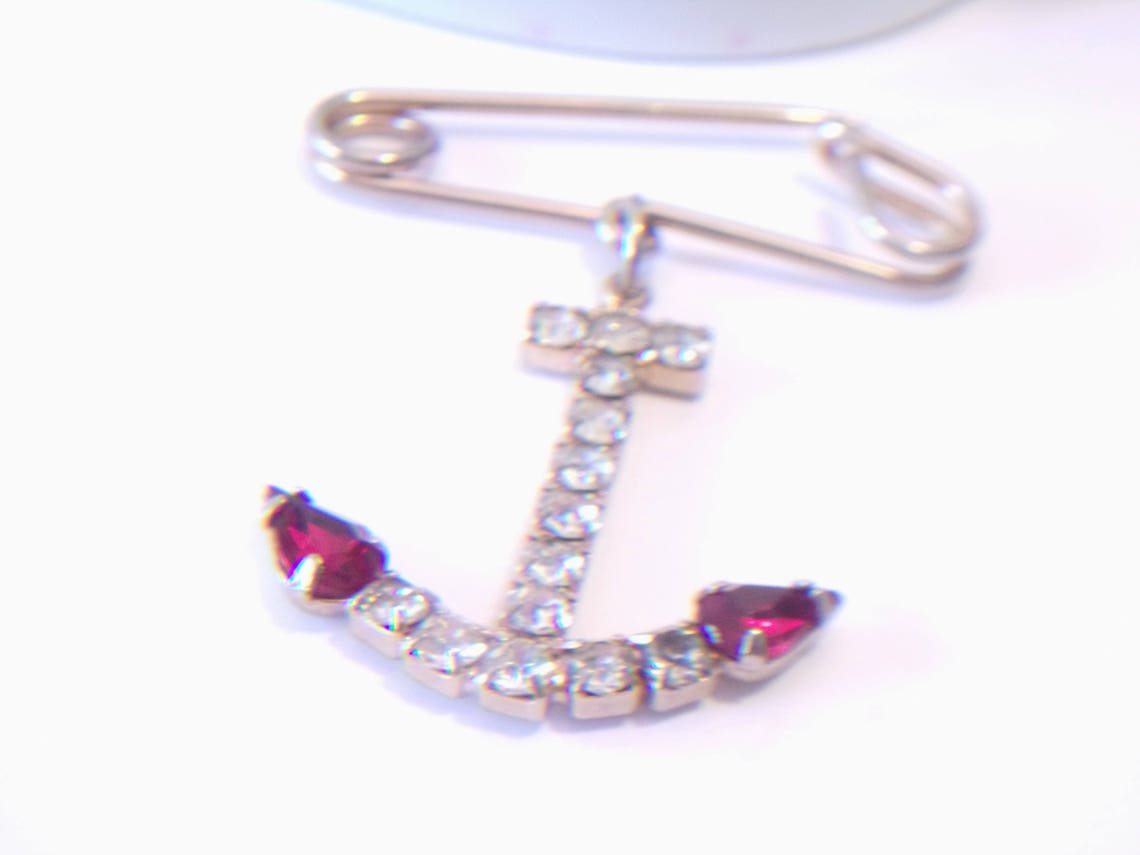 Vintage Rhinestone Anchor Pin Nautical Jewelry Sailor Fashion Etsy
