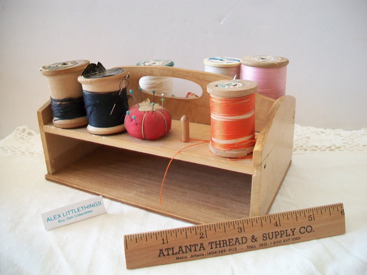 Wooden Sewing Kit Box Retro Pin Cushion Thread Needles Vintage Etsy UK