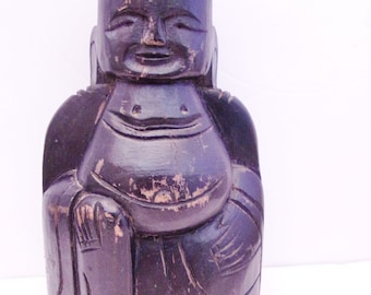 Carved Buddha Statue Dark Wood Asian Figure Collectible