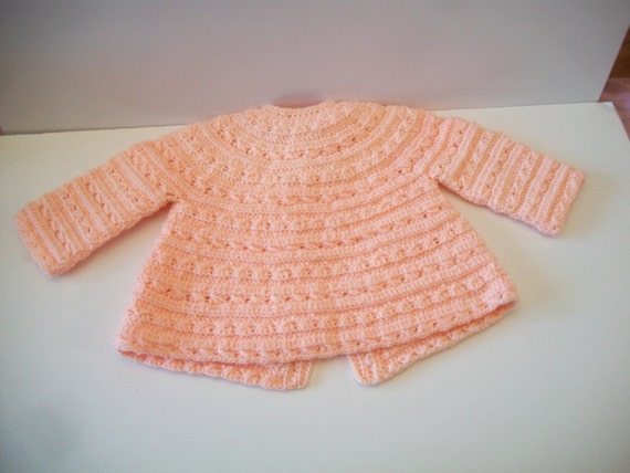 Vintage Pink Crochet Baby Sweater Handmade Fall W… - image 5
