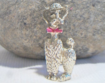 Vintage Poodle Brooch Pin Red Bow Gold Tone Kitschy Costume Jewelry Dog Lover French Poodle www.etsy.com/shop/ALEXLITTLETHINGS