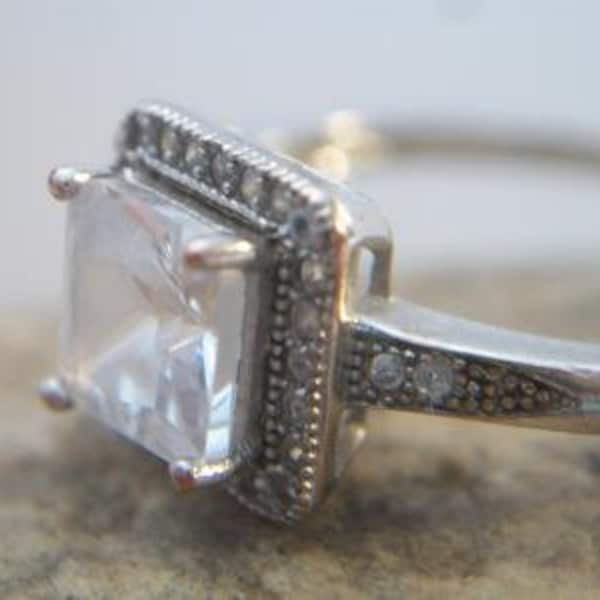 Vintage White Topaz Solitaire Ring Princess Cut Size 7 Square Shape IBB CN Jewelry Accessories Gift for Her Mom ALEXLITTLETHINGS