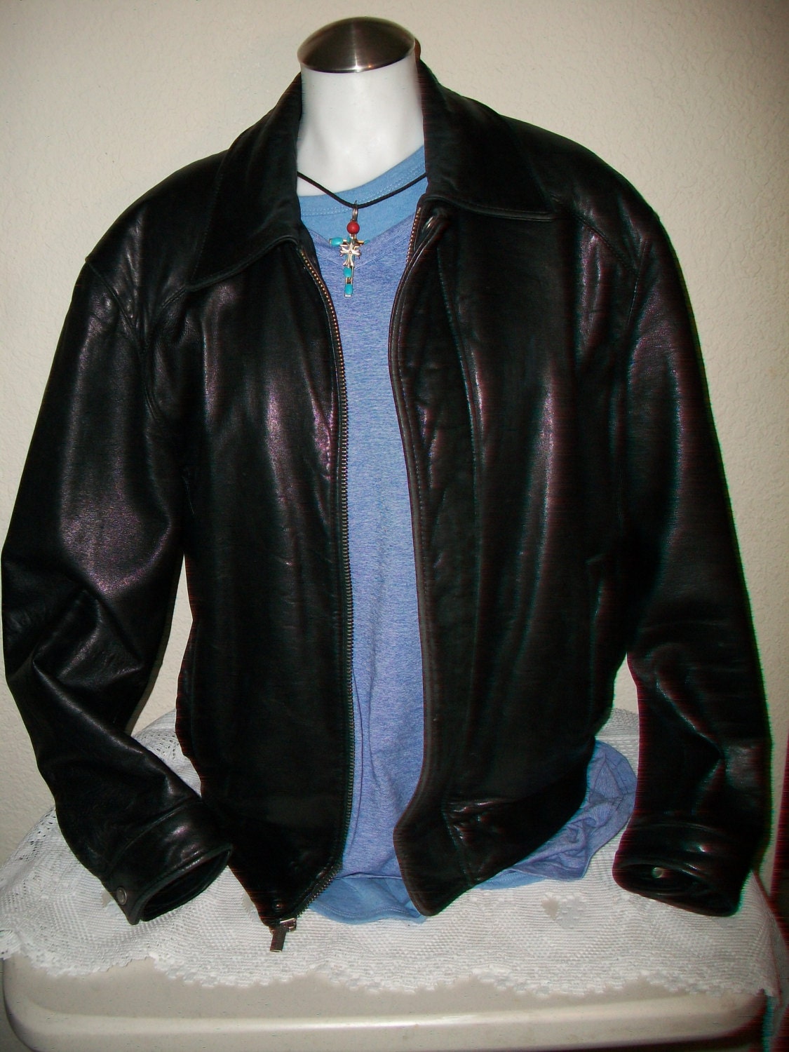 London Fog Men's leather Jacket Size Medium Vintage Biker Coat Dress Jacket