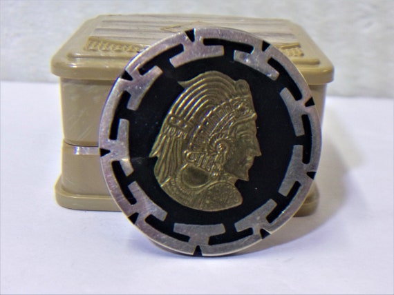 Large Pin Brooch Aztec Design Cameo of Cuauhtemoc… - image 10