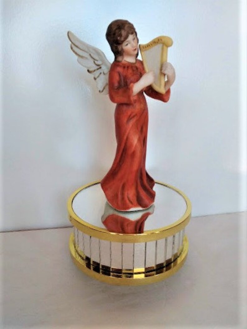 Vintage Lefton Angel Rotating Music Box W Faceted Mirrored Etsy