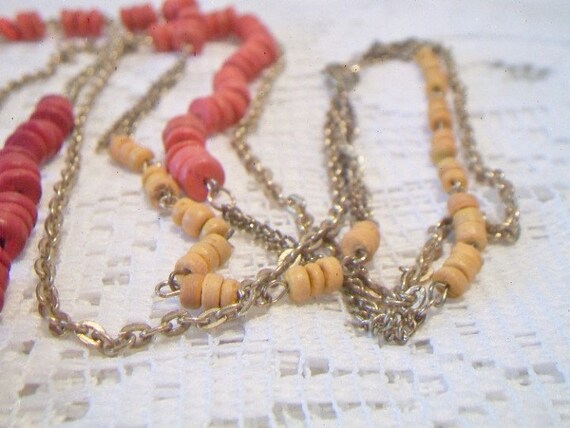 Vintage Beaded Chain Necklace Multi Color Coral Y… - image 5