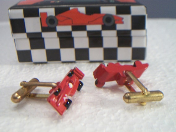 Vintage Indy 500 Car Cufflinks Cuff Links #2 Red … - image 3