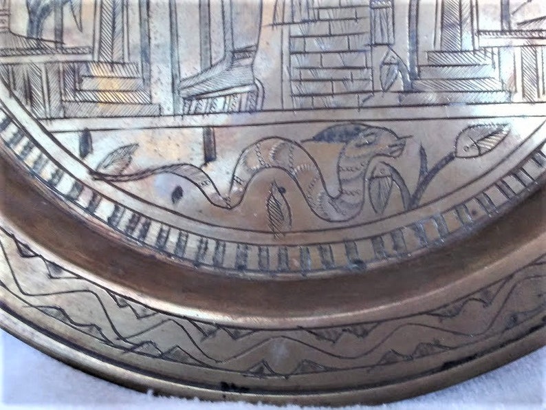Vintage Egyptian Brass Plate Detail Hand Carved Etched Pharaoh - Etsy