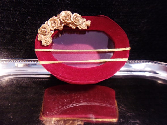 Red Velvet Jewelry Trinket Box Vintage Romantic R… - image 1
