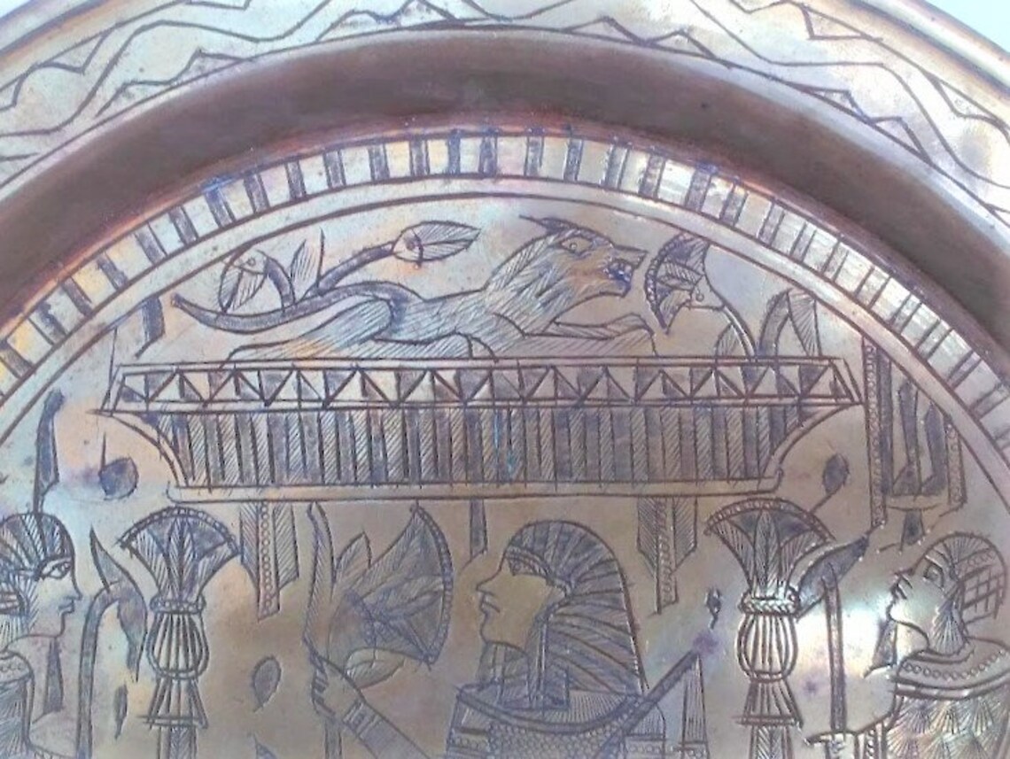 Vintage Egyptian Brass Plate Detail Hand Carved Etched Pharaoh - Etsy