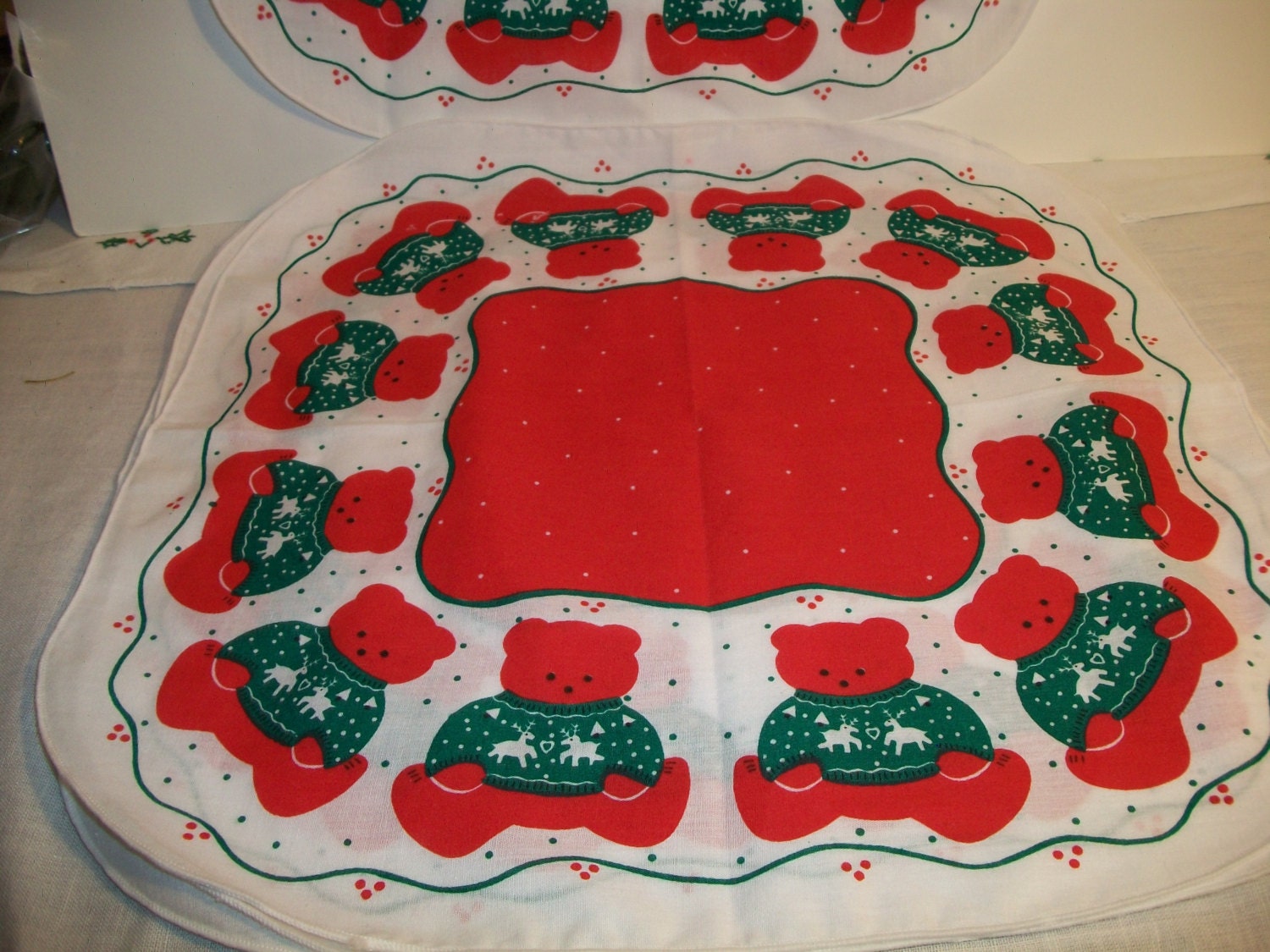 Vintage Christmas Teddy Bear Placemats Retro Entertaining Tea Etsy