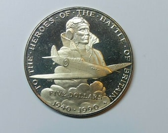 1990 M MARSHALL ISLANDS 5 Dollars Spitfire Battle Of Britain  Coin Commemorative Issue Gift for Her  www.etsy.com/shop/ALEXLITTLETHINGS