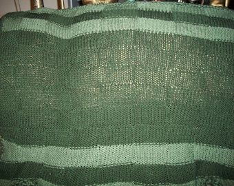 Vintage Green Striped Crochet Blanket Afghan Throw Christmas St. Patricks Day Home Decor Accents