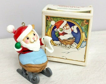 Vintage 1983 Avon Melvin P. Merrymouse Christmas Ornament Santa Nut Sleigh Tree Hong Kong Festive  ALEXLITTLETHINGS.COM