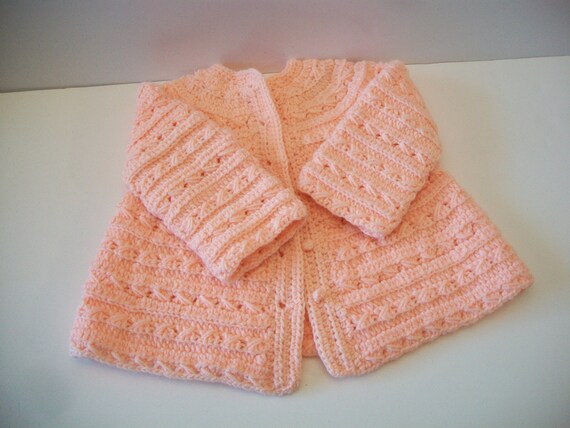 Vintage Pink Crochet Baby Sweater Handmade Fall W… - image 4