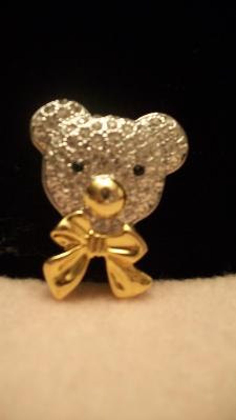 SALE Vintage Rhinestone Teddy Bear Brooch Pin Two Tone Jewelry Fashion Accessories Mothers Day Valentines Gift SALE