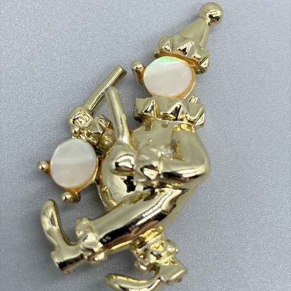 Vintage Drummer Clown Gold Tone Mother of Pearl Brooch Pin Woman's Jewelry Circus Figural Clown Gift for Her Mom alexlittlethings.etsy.com