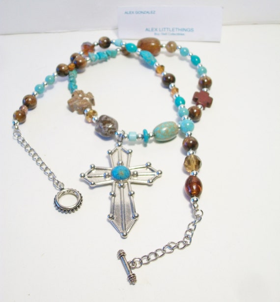 Turquoise Cross Pendant Beaded Necklace Southweste