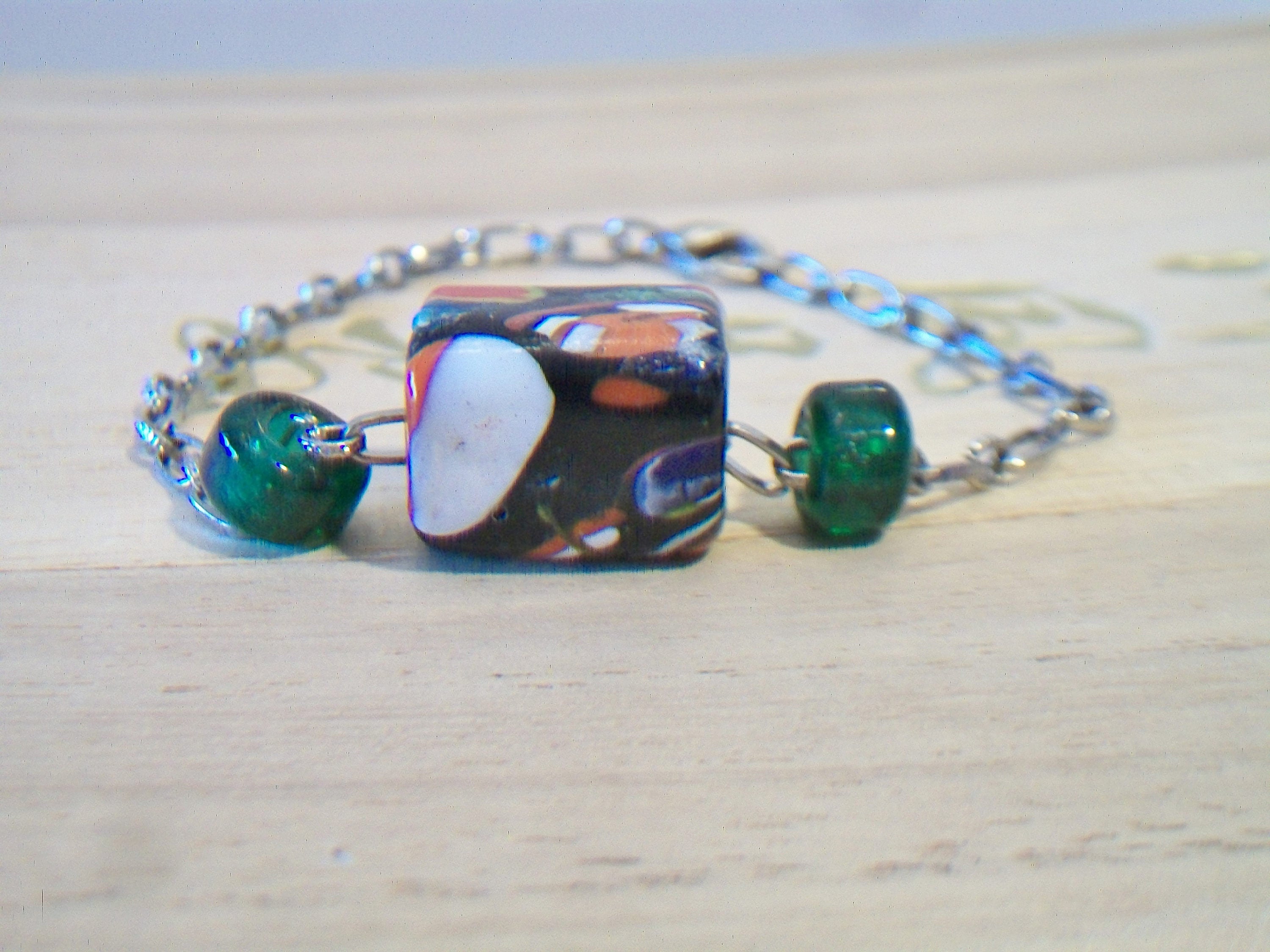 Hand Made Art Glass Confetti Bead Bracelet Colorful Beaded Jewelry