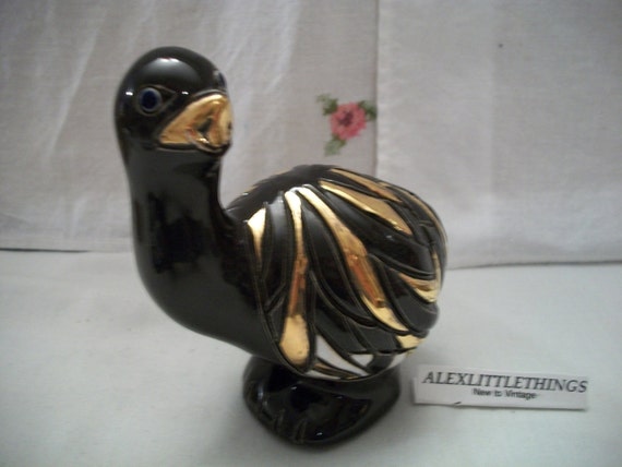 Artesania Rinconada Black Gold Ostrich Figurine Folk Art Bird Collectible Home Decor