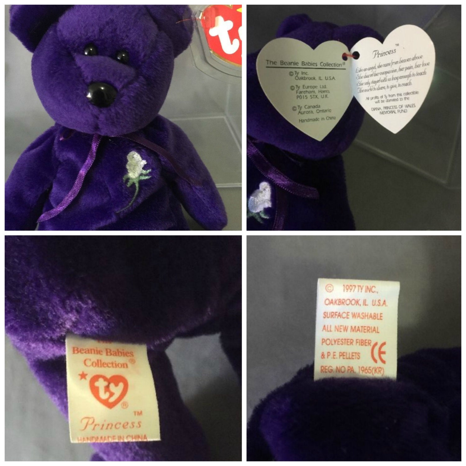 1997 2nd Edition Princess Diana TY Beanie Baby P.E. Pellets Handmade China Collectible Toy Etsy